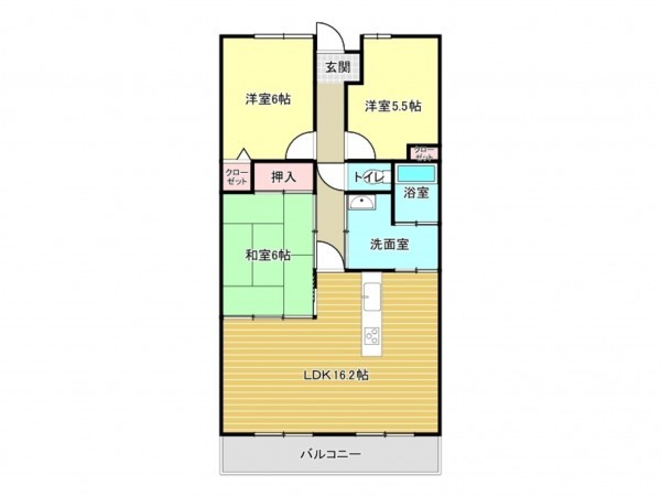 泉南市男里、マンションの間取り画像です
