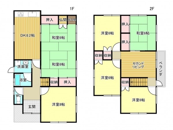 阪南市箱作、中古一戸建ての間取り画像です
