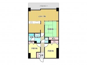 泉南市男里、マンションの間取り画像です