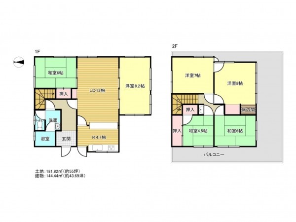 阪南市自然田、中古一戸建ての間取り画像です