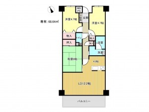 泉南市樽井、マンションの間取り画像です