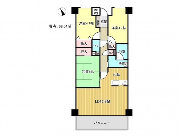 泉南市樽井、マンションの間取り画像です