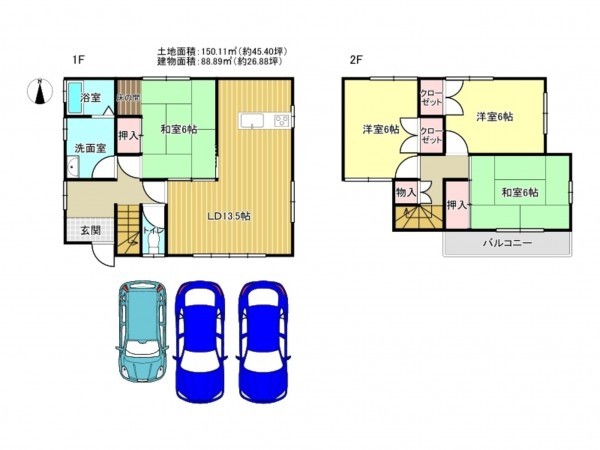 泉南郡岬町淡輪、中古一戸建ての間取り画像です