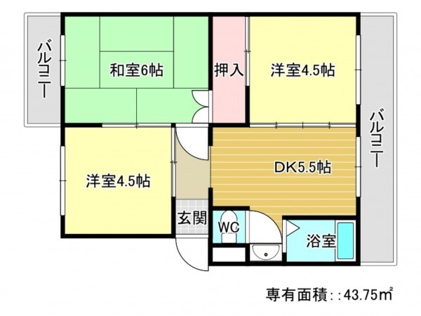 阪南市貝掛、マンションの間取り画像です