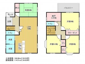 阪南市緑ヶ丘、中古一戸建ての間取り画像です