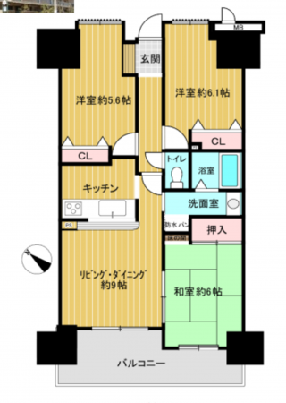 泉南市新家、マンションの間取り画像です