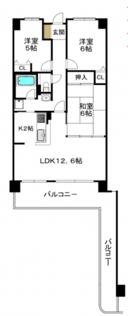 泉南市男里、マンションの間取り画像です