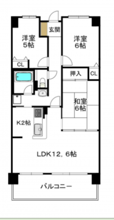 泉南市男里、マンションの間取り画像です