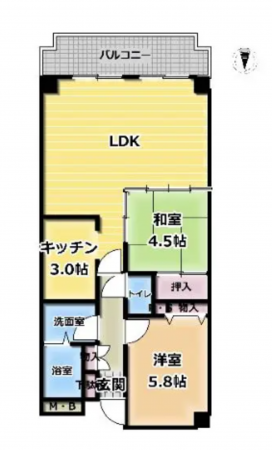 泉南市信達大苗代、マンションの間取り画像です
