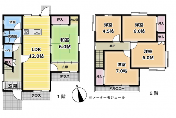 阪南市緑ヶ丘、中古一戸建ての間取り画像です