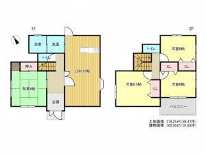 泉南市樽井、中古一戸建ての間取り画像です