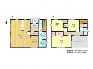 阪南市箱作、新築一戸建ての間取り画像です