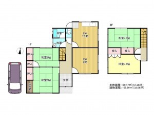 阪南市箱作、中古一戸建ての間取り画像です