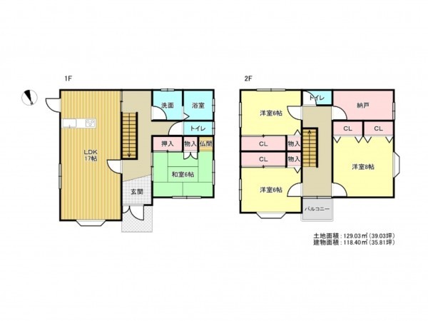 阪南市箱作、中古一戸建ての間取り画像です