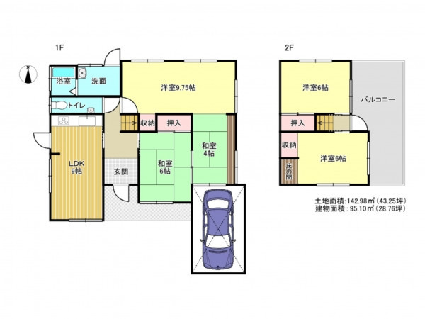 阪南市箱作、中古一戸建ての間取り画像です