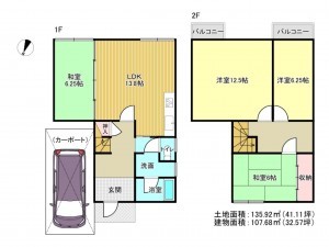 泉南市樽井、中古一戸建ての間取り画像です