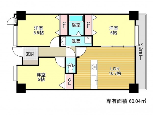 泉南市新家、マンションの間取り画像です