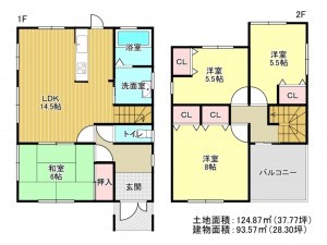阪南市石田、中古一戸建ての間取り画像です