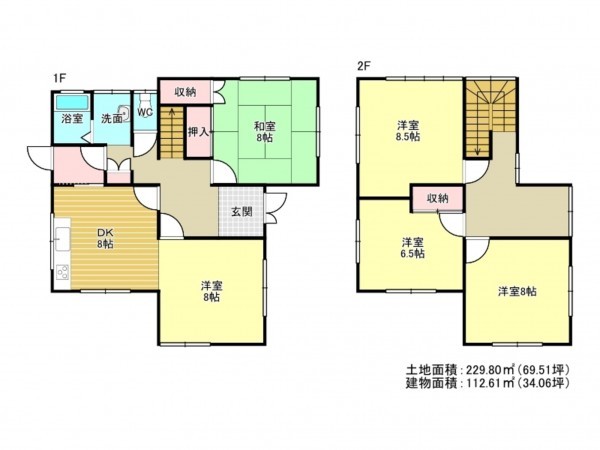 泉南市信達市場、中古一戸建ての間取り画像です