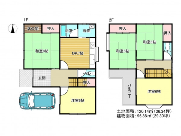 泉南市信達市場、中古一戸建ての間取り画像です