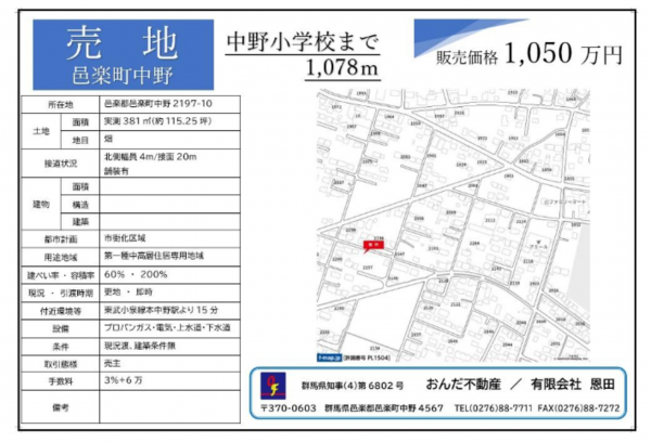 邑楽郡邑楽町大字中野、土地の画像です