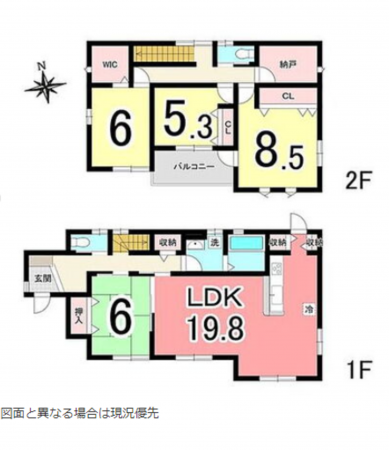 館林市上赤生田町、中古一戸建ての間取り画像です