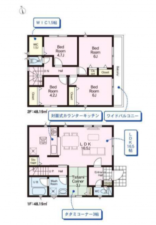 館林市小桑原町、新築一戸建ての間取り画像です