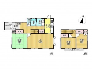 高山市花里町、中古一戸建ての間取り画像です