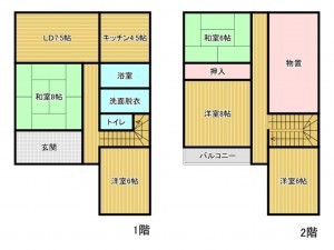 高山市下岡本町、中古一戸建ての間取り画像です