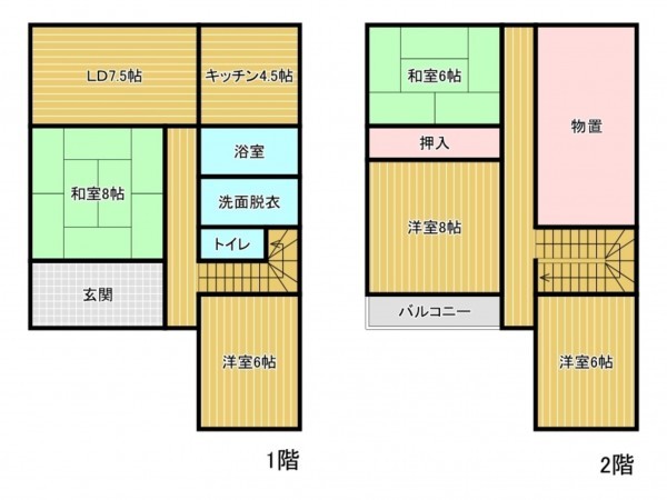 高山市下岡本町、中古一戸建ての間取り画像です