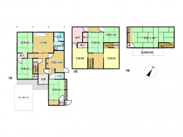 高山市緑ケ丘町、中古一戸建ての間取り画像です