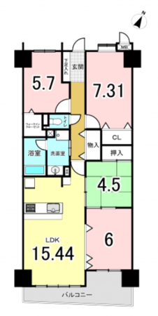 豊田市水源町、マンションの間取り画像です