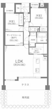 豊田市前山町、マンションの間取り画像です