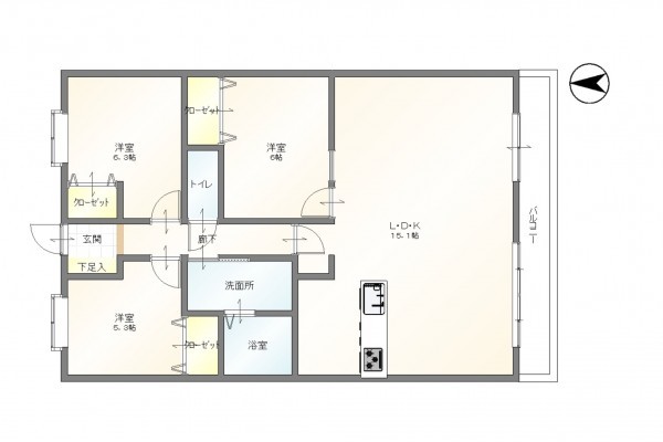 豊田市前山町、マンションの間取り画像です