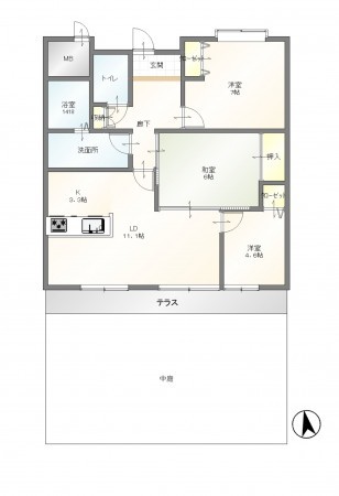 豊田市永覚新町、マンションの間取り画像です