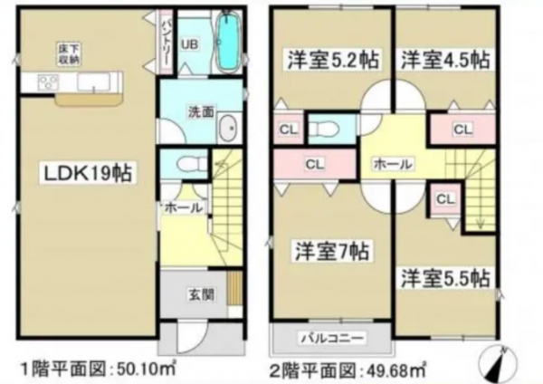 豊田市水源町、新築一戸建ての間取り画像です