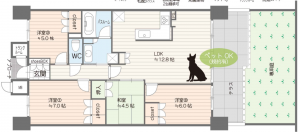豊田市河合町、マンションの間取り画像です