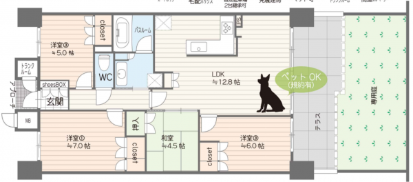 豊田市河合町、マンションの間取り画像です