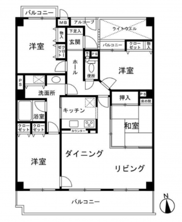 豊田市秋葉町、マンションの間取り画像です