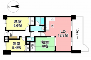 豊田市京町、マンションの間取り画像です