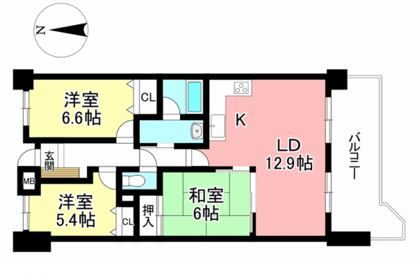 豊田市京町、マンションの間取り画像です