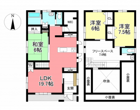豊田市京町、中古一戸建ての間取り画像です