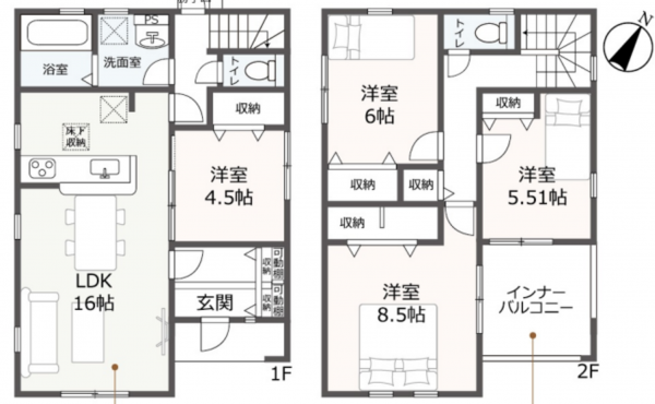 豊田市荒井町、新築一戸建ての間取り画像です