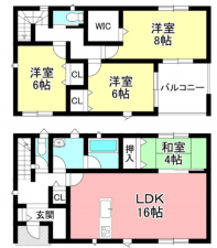 豊田市井上町、新築一戸建ての間取り画像です