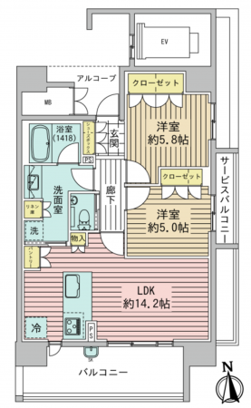 豊田市挙母町、マンションの間取り画像です