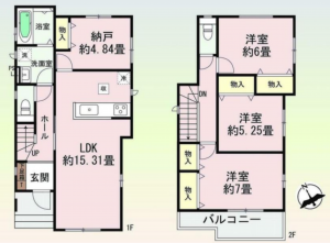 豊田市西中山町、新築一戸建ての間取り画像です