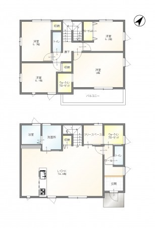 豊田市鴛鴨町、新築一戸建ての間取り画像です