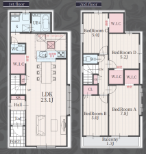 豊田市細谷町、新築一戸建ての間取り画像です