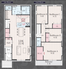 豊田市細谷町、新築一戸建ての間取り画像です