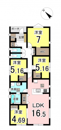 豊田市西中山町、新築一戸建ての間取り画像です